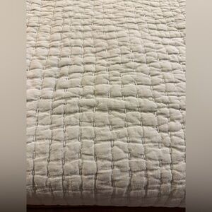 POTTERY BARN PICK-STITCH HANDCRAFTED LINEN/COTTON AQUA FULL/QUEEN QUILT